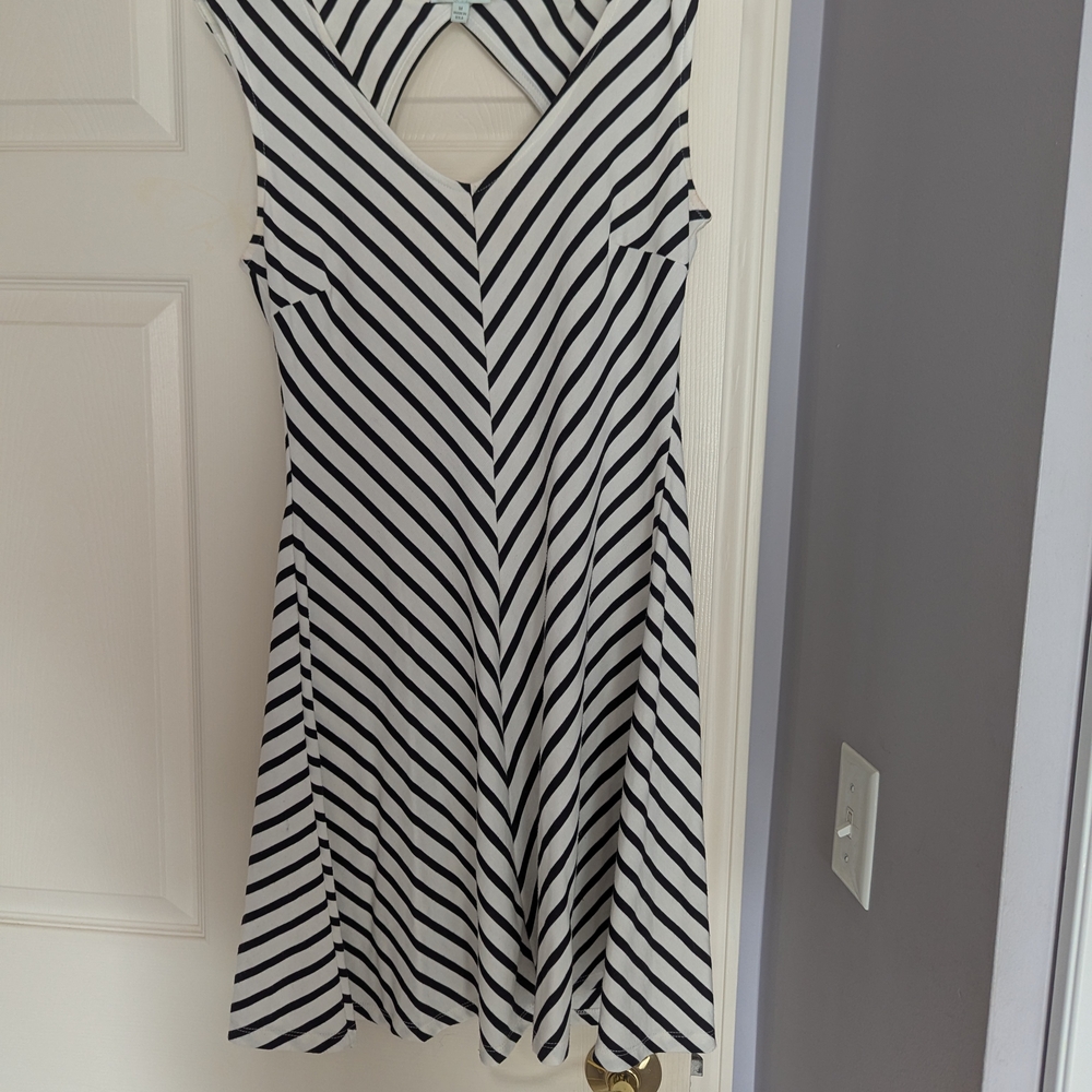 Black and White Striped A-Line V-Neck Dress